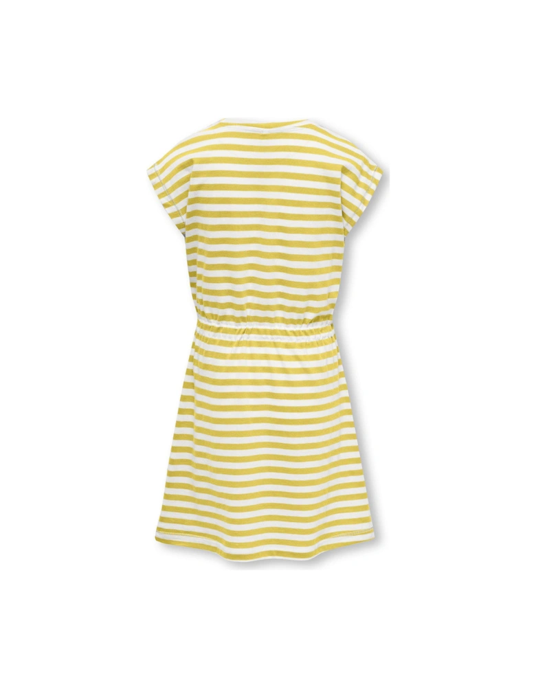 Girls Stripe Drawstring Dress - Yellow
