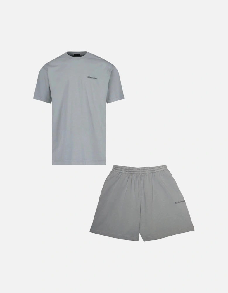 BB Logo Embroidered T-Shirt & Shorts Set in Grey
