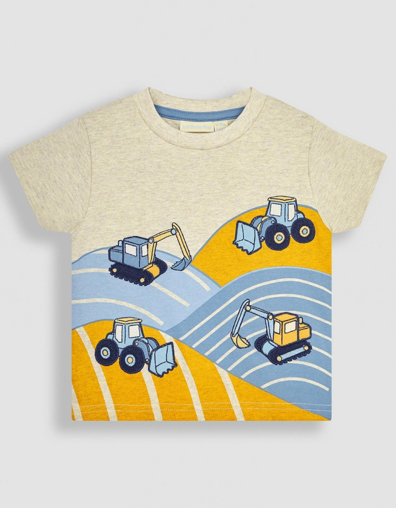 Boys Digger & Field Applique T-Shirt - Beige