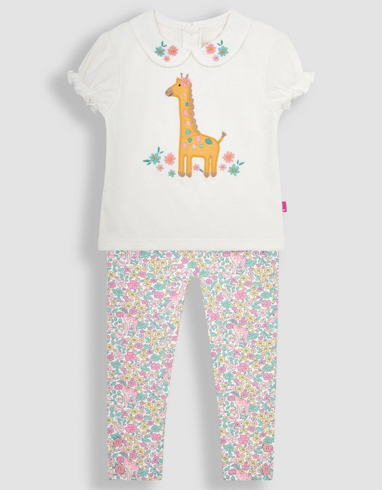 Girls 2-Piece Giraffe Applique T-Shirt & Leggings Set - Cream