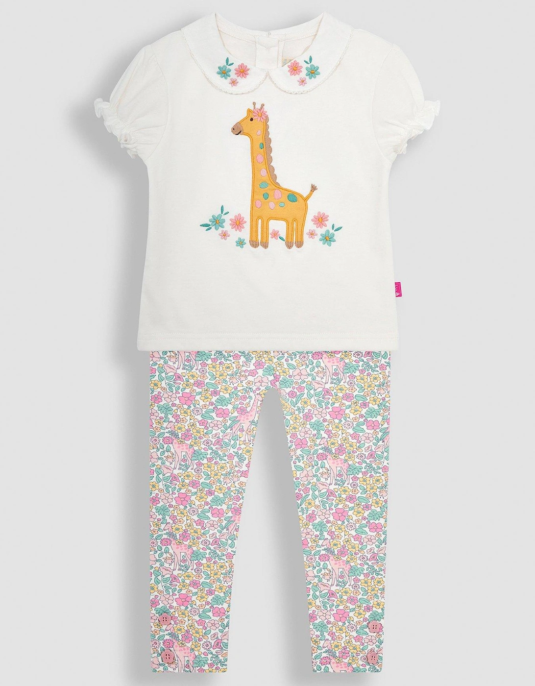 Girls 2-Piece Giraffe Applique T-Shirt & Leggings Set - Cream, 4 of 3