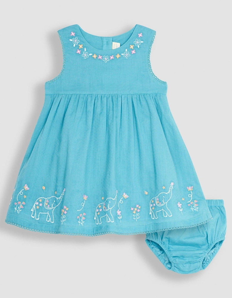 Girls Jungle Animals Embroidered Baby Dress - Green