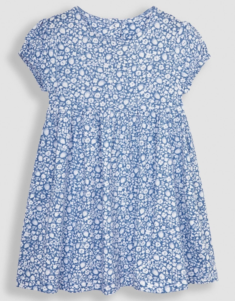 Girls Strawberry Ditsy Floral Puff Sleeve Dress - Blue