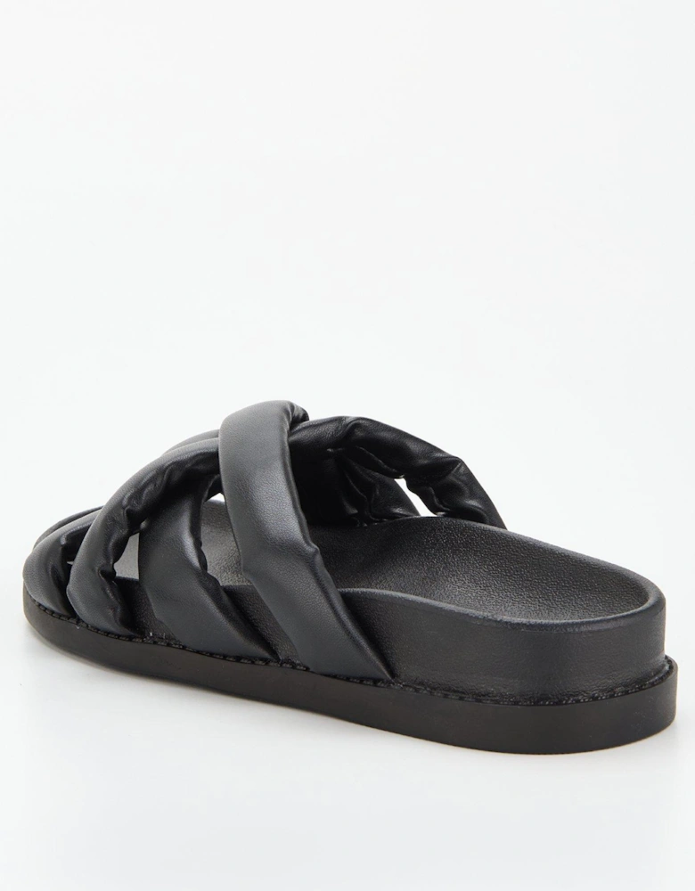 Extra Wide Strappy Footbed Slider Sandal - Black