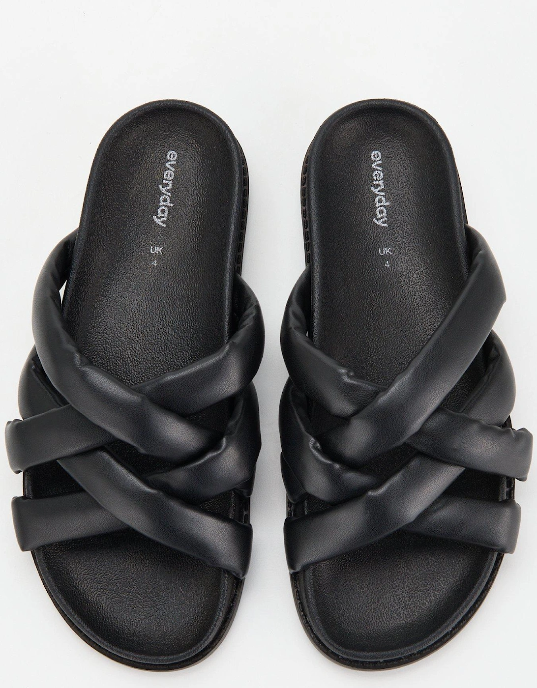 Extra Wide Strappy Footbed Slider Sandal - Black