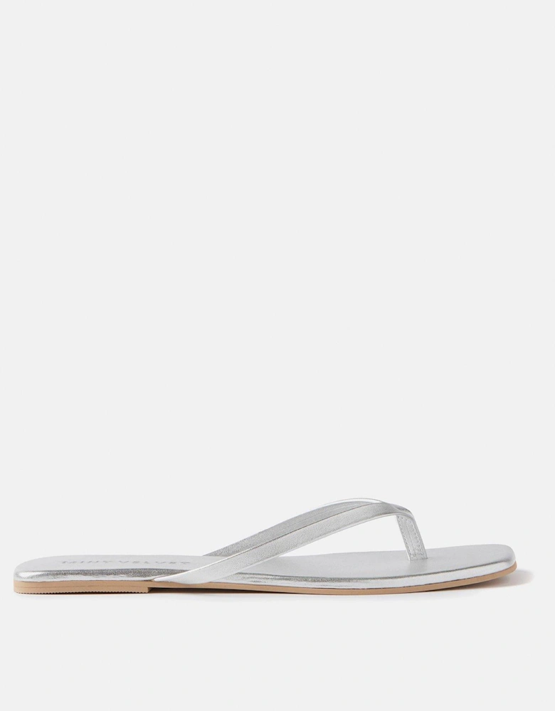 Pia Silver Leather Flip Flops