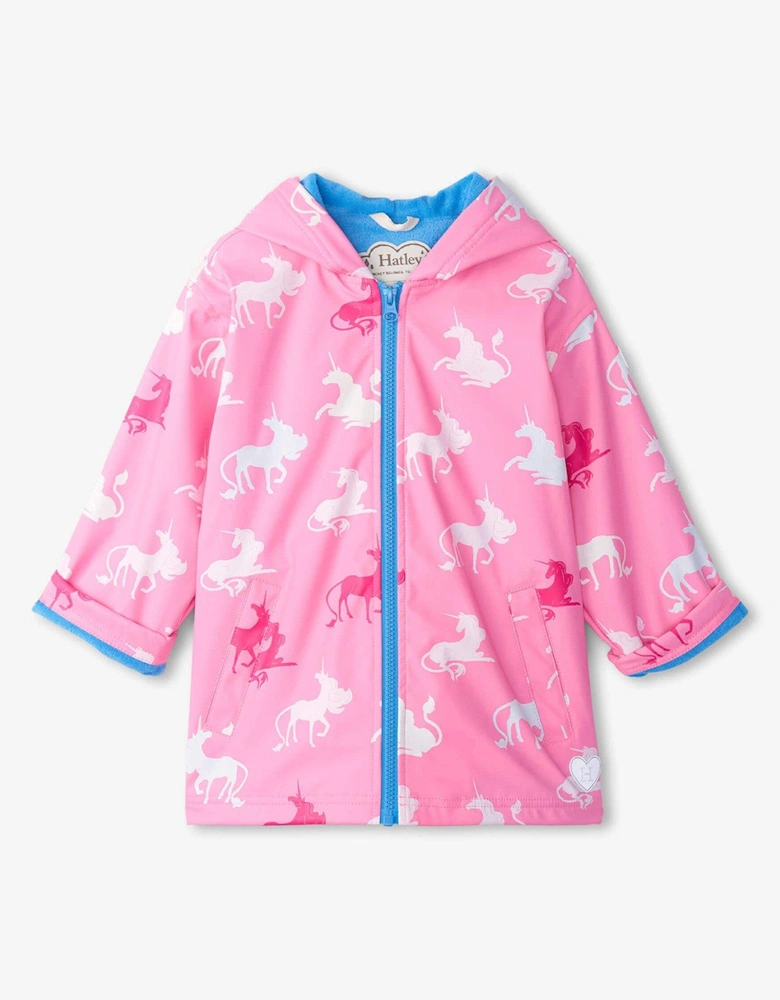 Girls Mystical Unicorn Colour Change Zip Up Rain Jacket - Sachet Pink