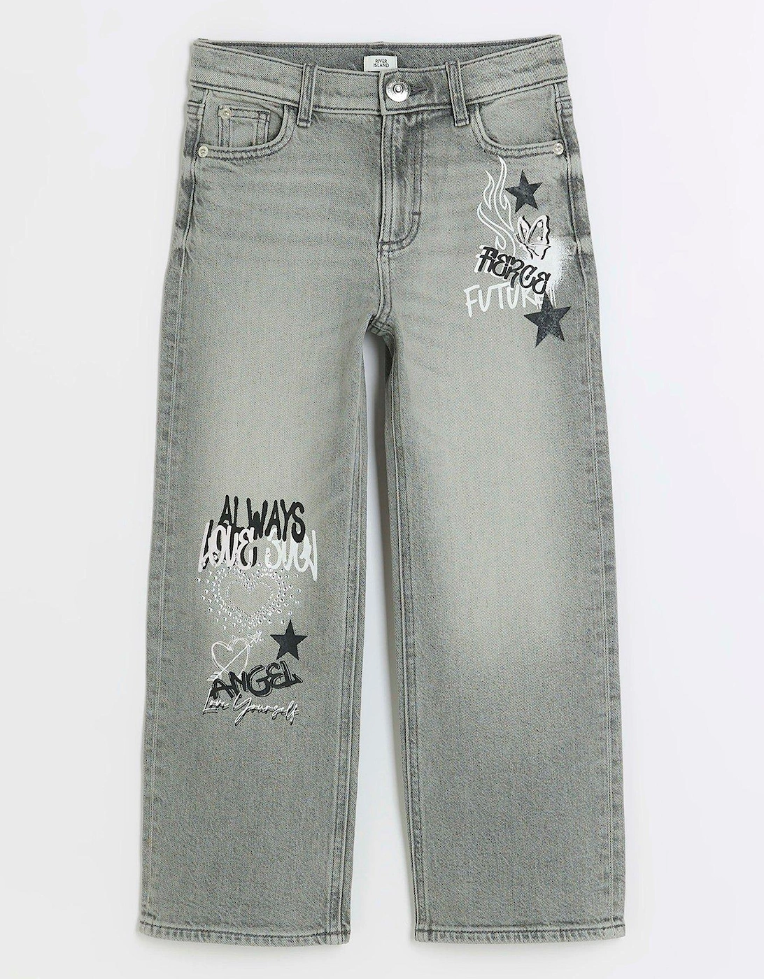Girls Straight Graffiti Jeans - Grey, 2 of 1