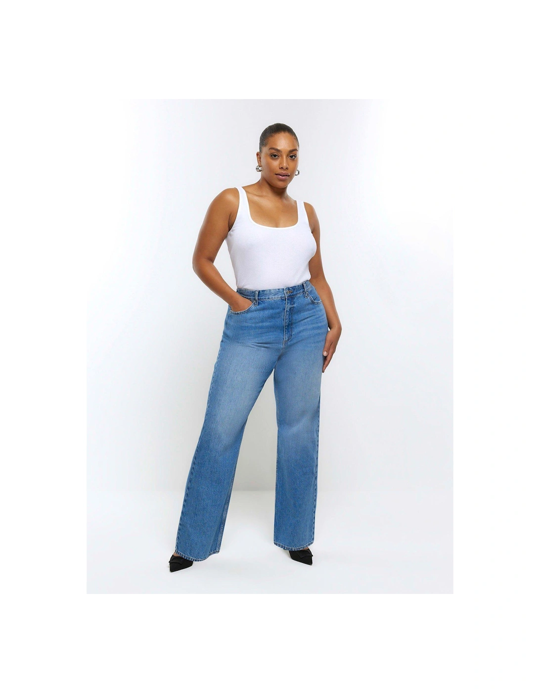 90s Long Straight Jagger Jeans - Blue