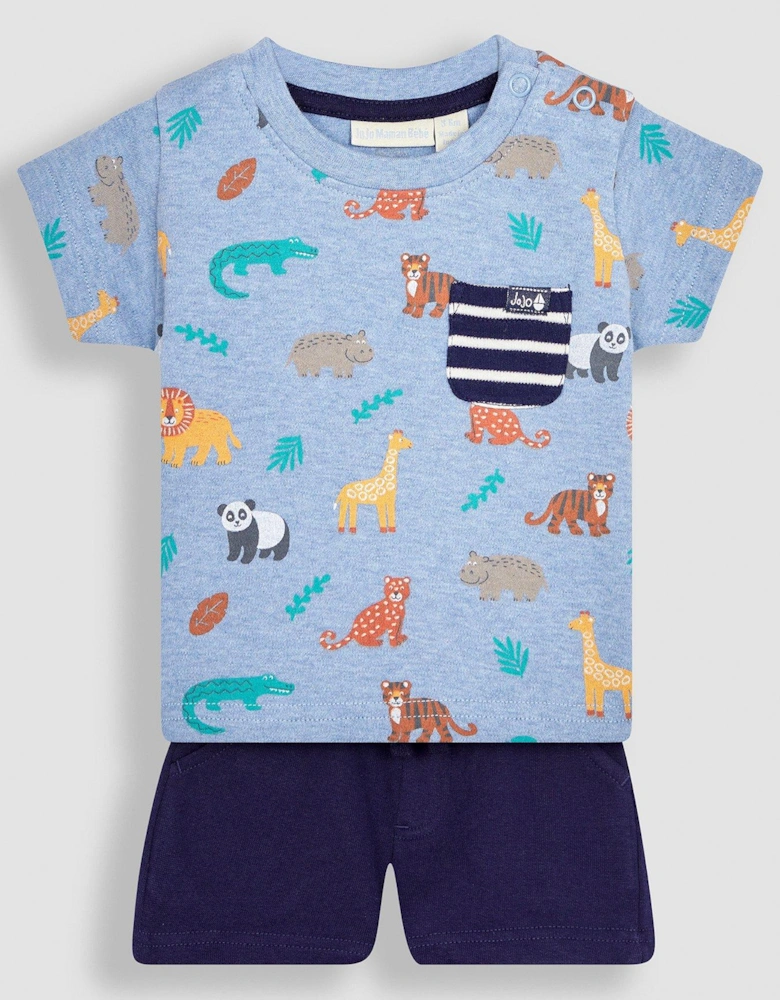 Boys 2-Piece Tropical Safari T-Shirt & Shorts Set - Blue