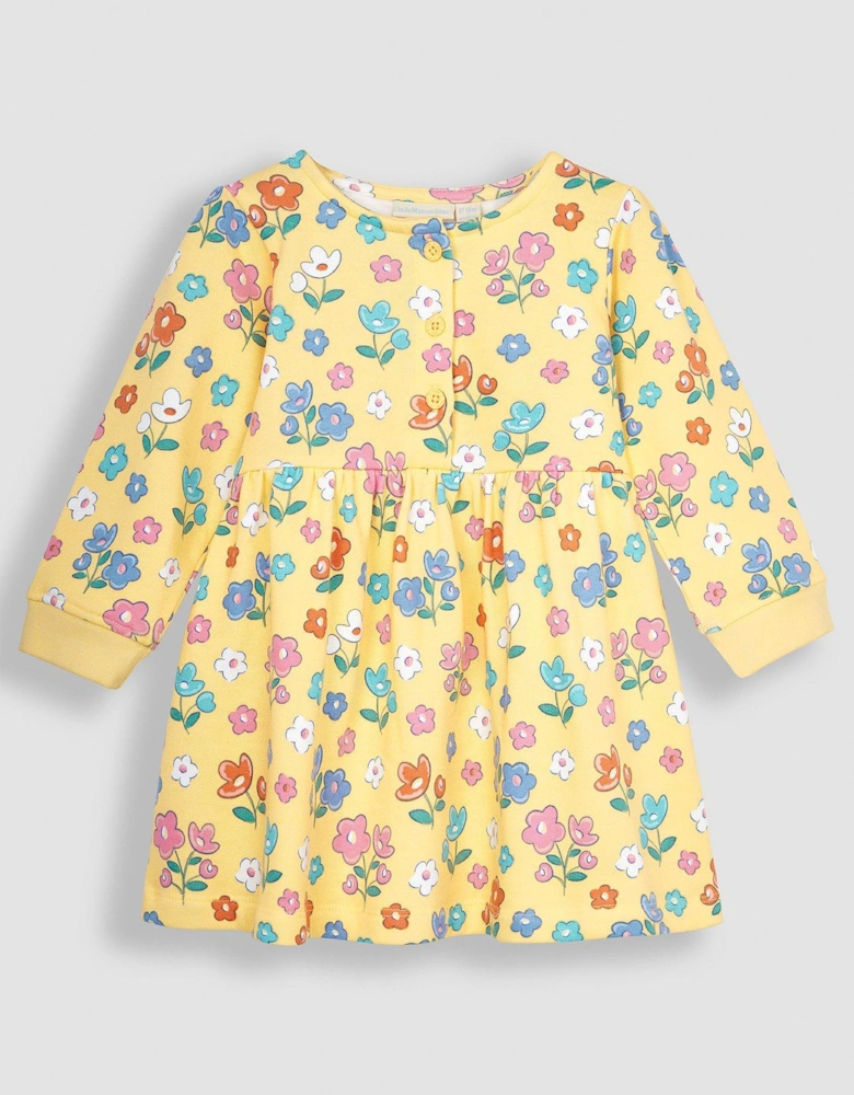 Girls Floral Button Front Sweat Dress - Yellow