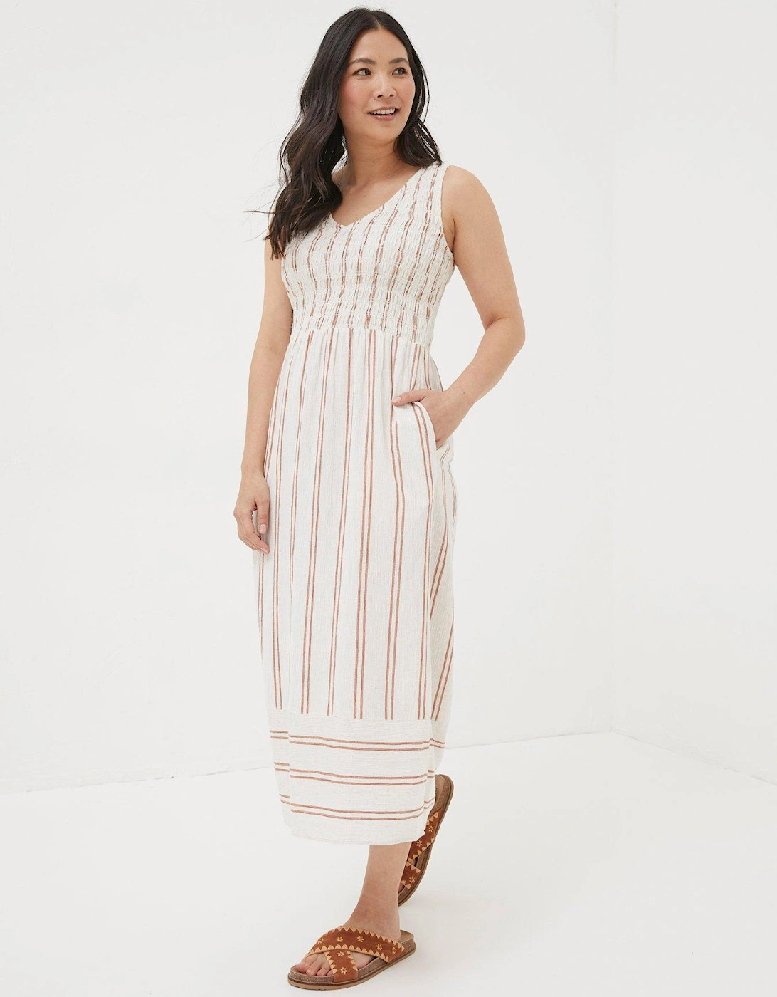 Aria Stripe Midi Dress - Beige, 6 of 5