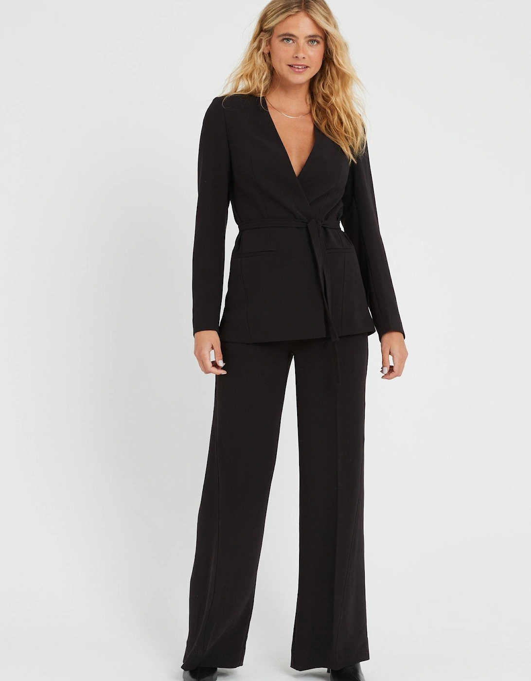 Structure Twill Wide Leg Trousers - Black