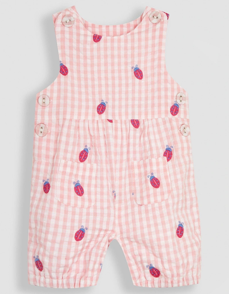 Girls Ladybird Embroidered Gingham Dungarees - Pink