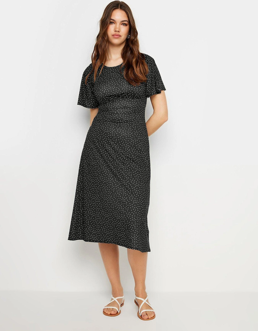 Tall Spot Print Jersey Midi Dress with Short Sleeves - Black, 2 of 1