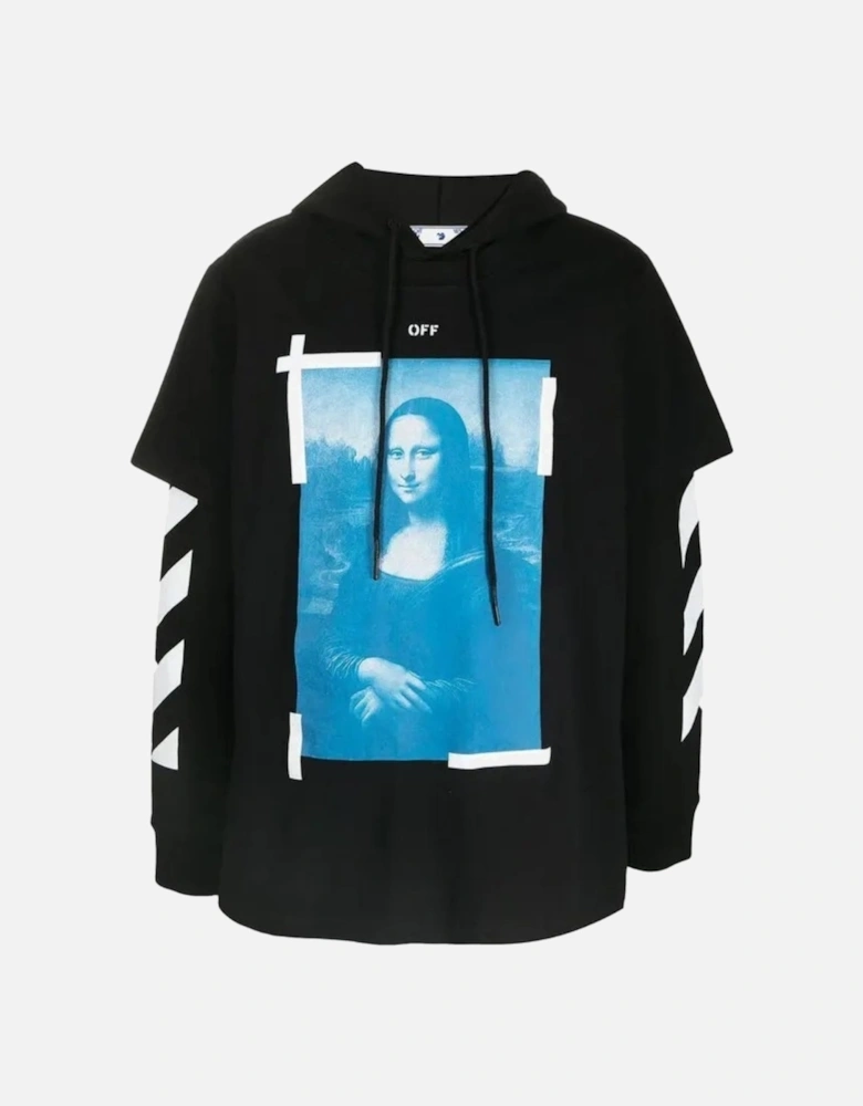 Off White Blue Monalisa Double Tee Skate Fit Black Hoodie