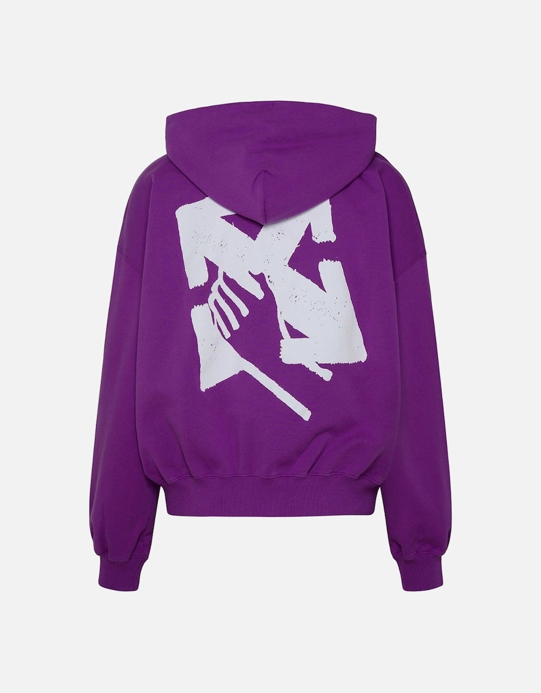 Off White Hand Arrow Design Boxy Fit Purple Oversized Hoodie