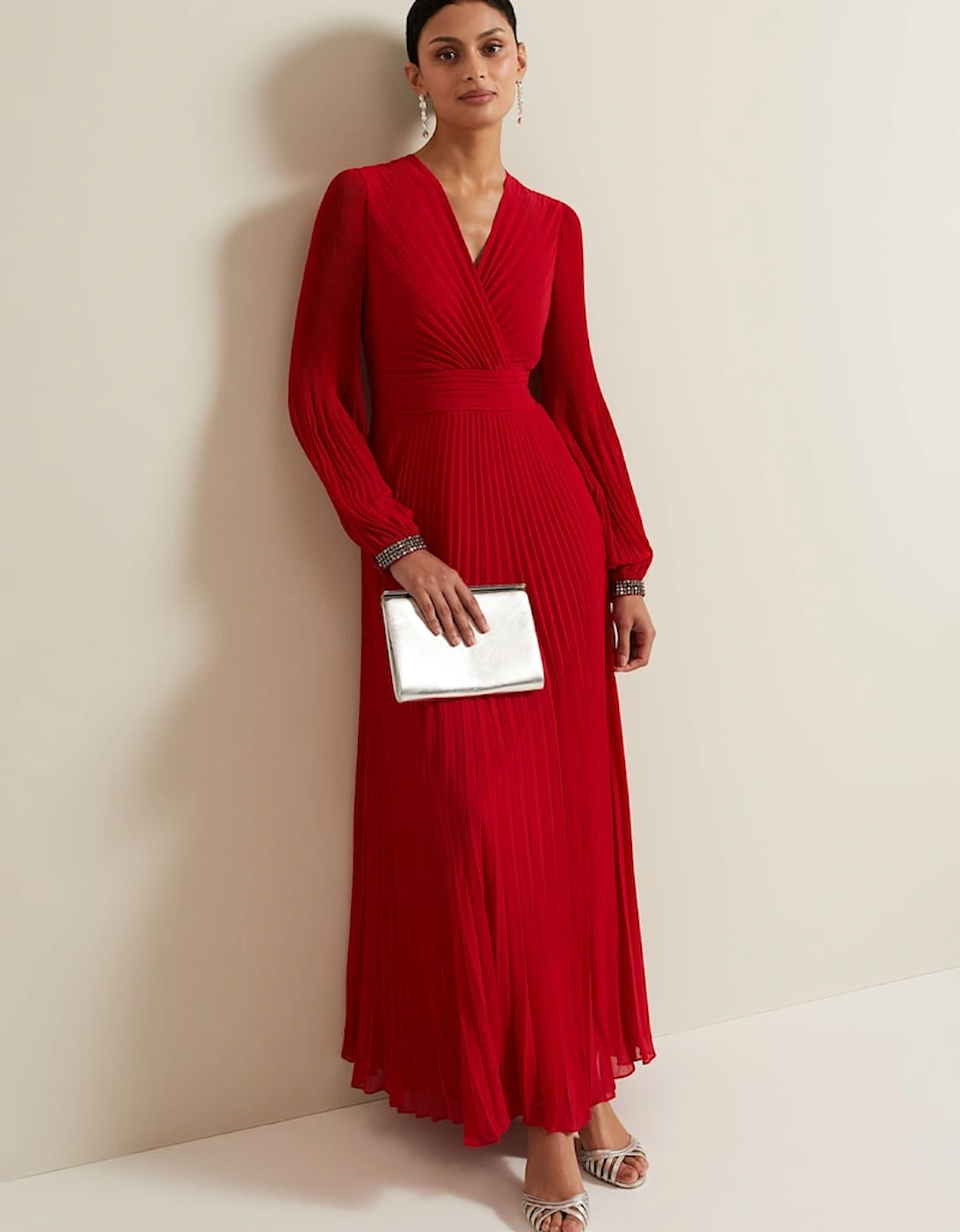 Vila Red Pleated Maxi Dress, 2 of 1