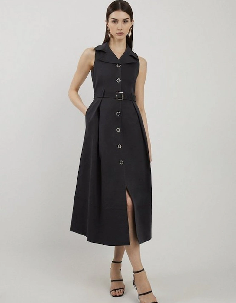 Petite Halter Neck Belted Full Skirted Shirt Dress