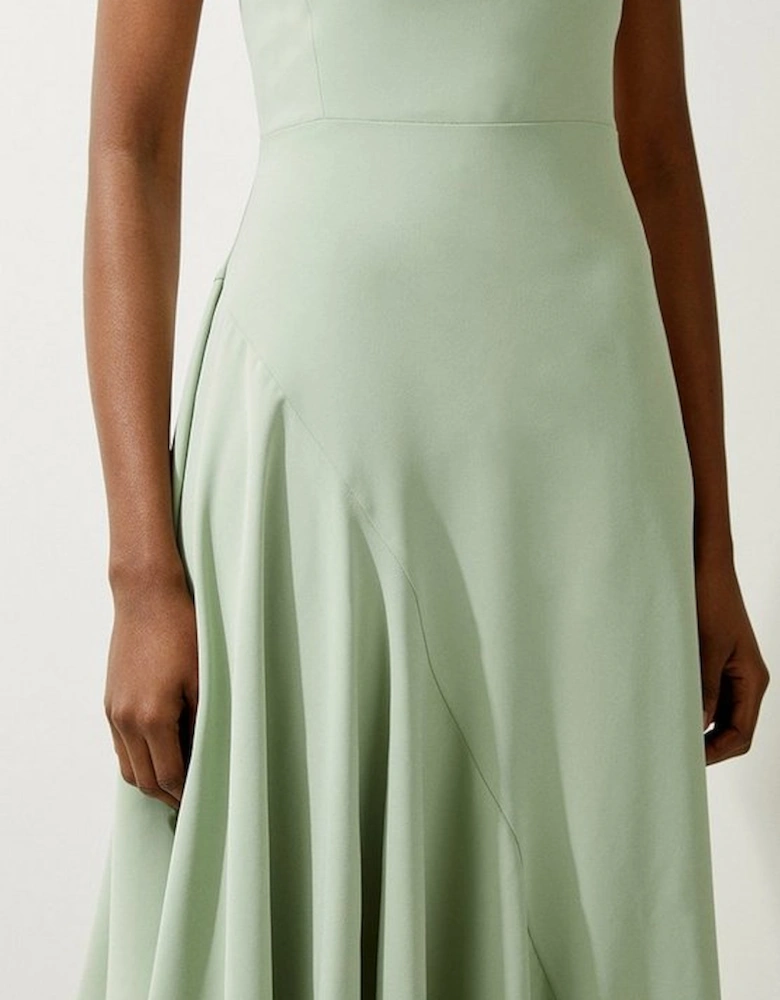Petite Soft Tailored Draped Asymmetric Skirt Midi Dress