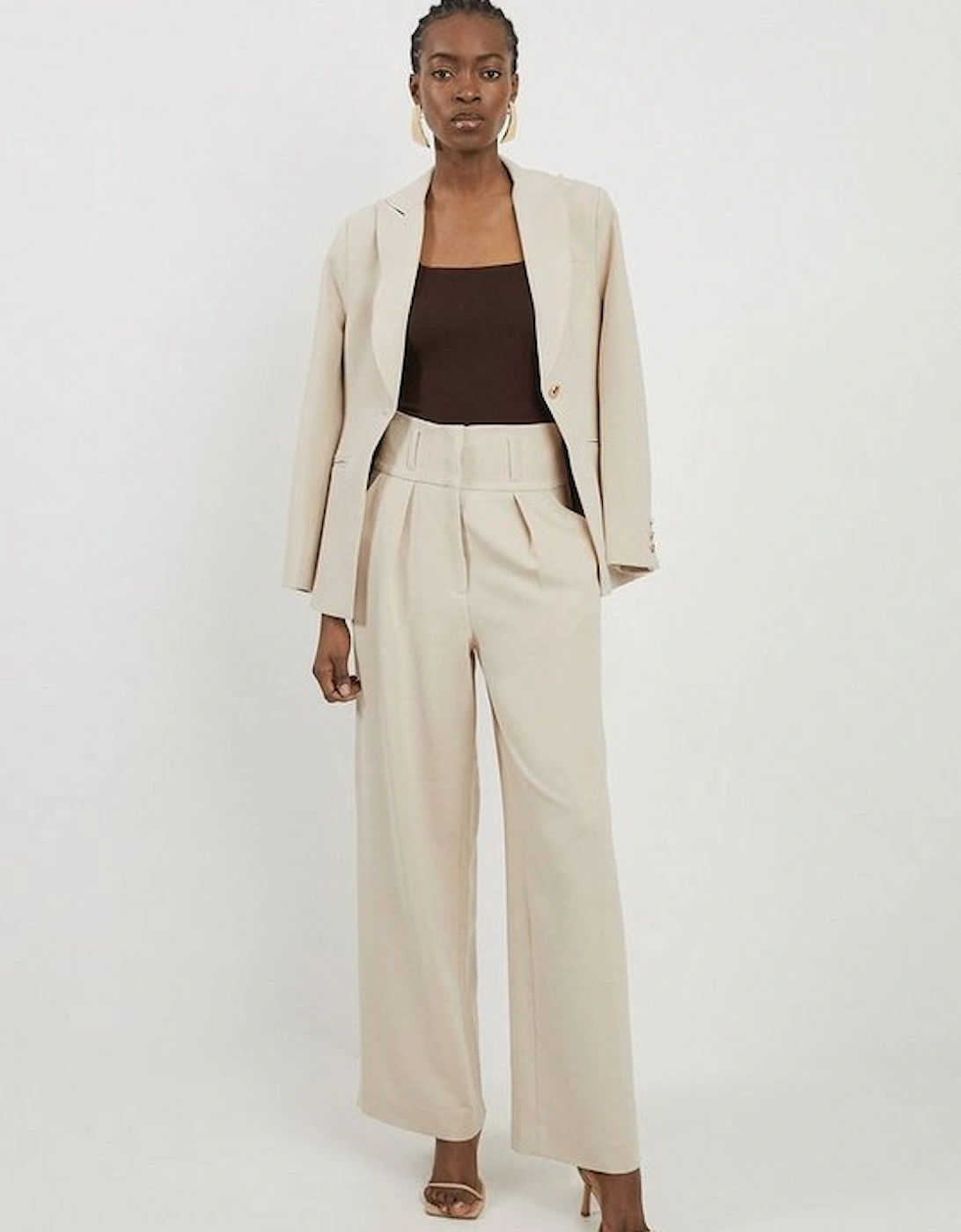 Petite Tailored High Waisted Pleated Wide Leg Trousers, 4 of 3