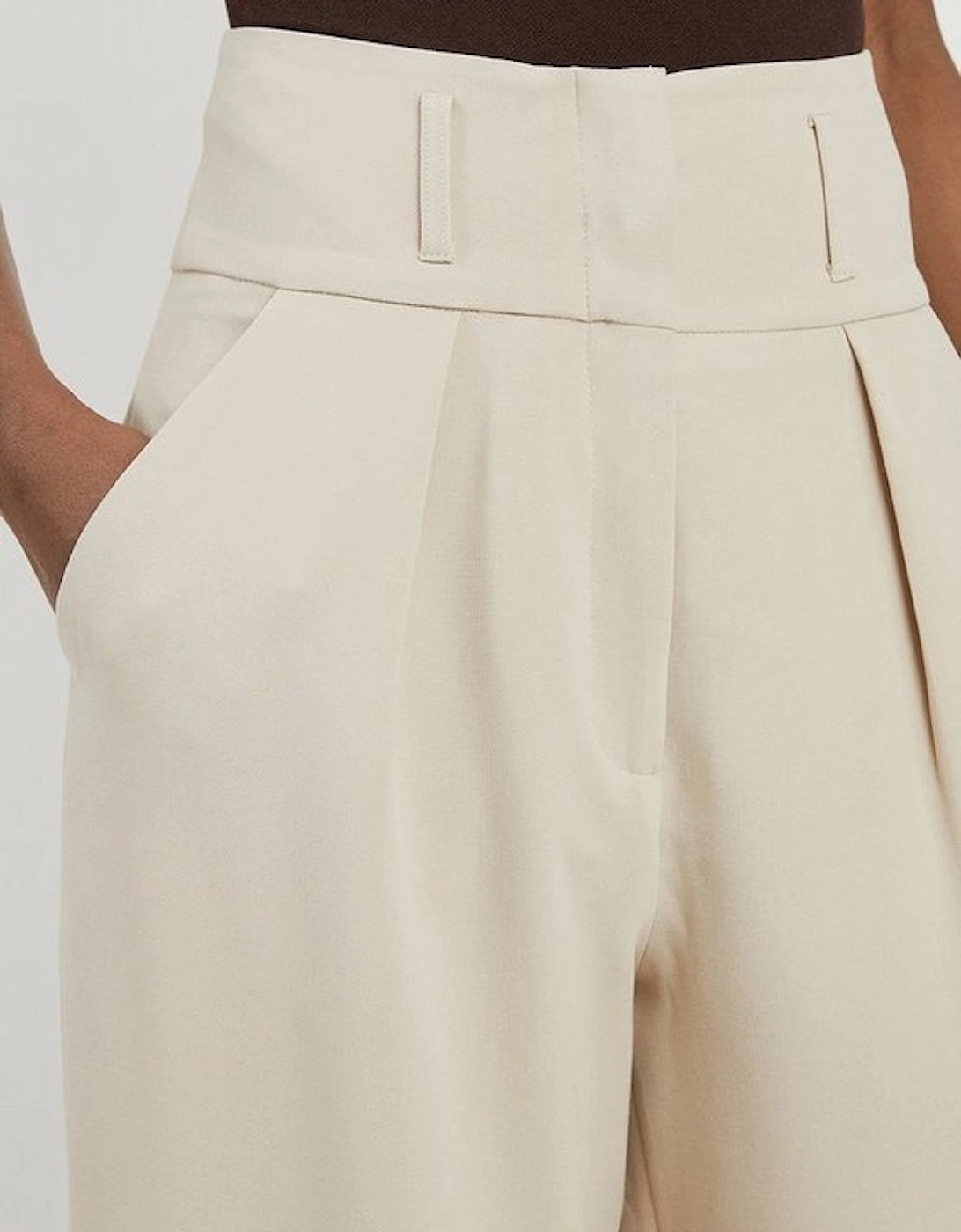 Petite Tailored High Waisted Pleated Wide Leg Trousers