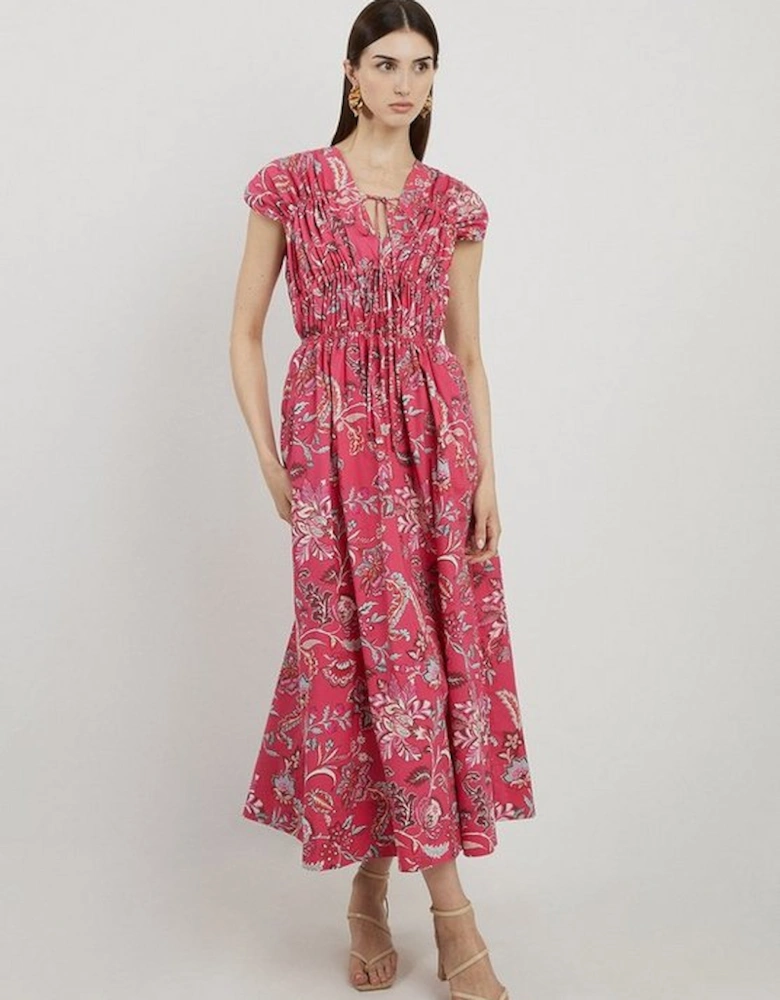 Batik Floral Printed Cotton Woven Midi Dress