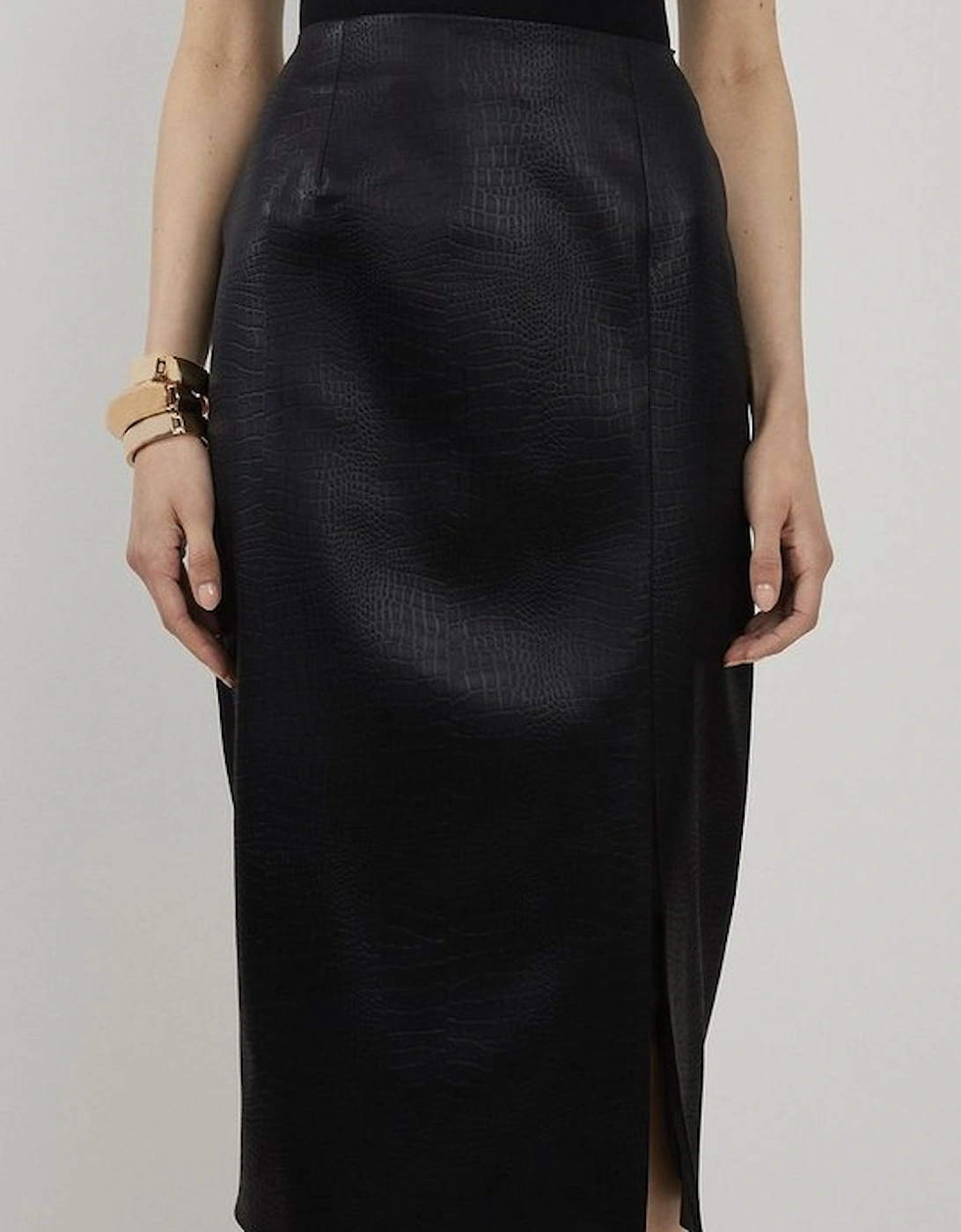 Textured Italian Satin Tailored Midi Skirt