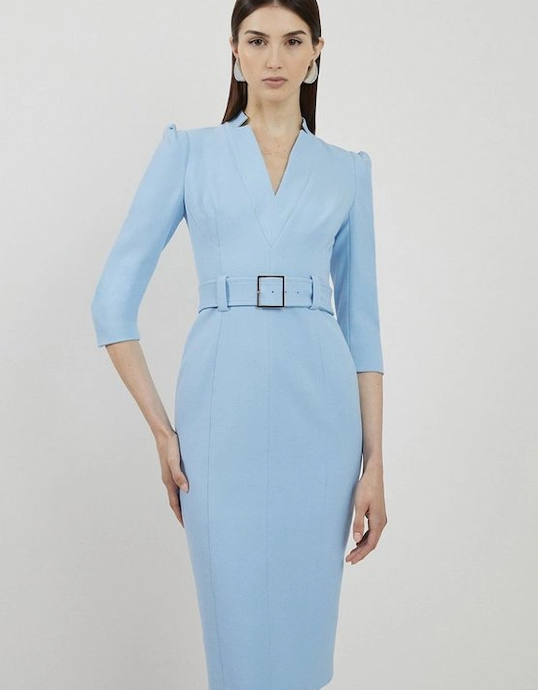 Petite Structured Crepe Forever Midi Pencil Dress, 4 of 3