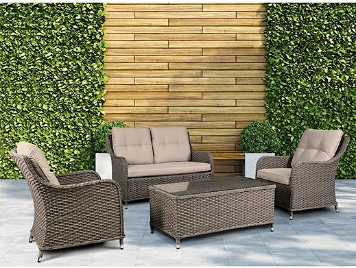 Chester 4 Piece Outdoor Rattan Lounge Set With Double Seater Sofa Brown