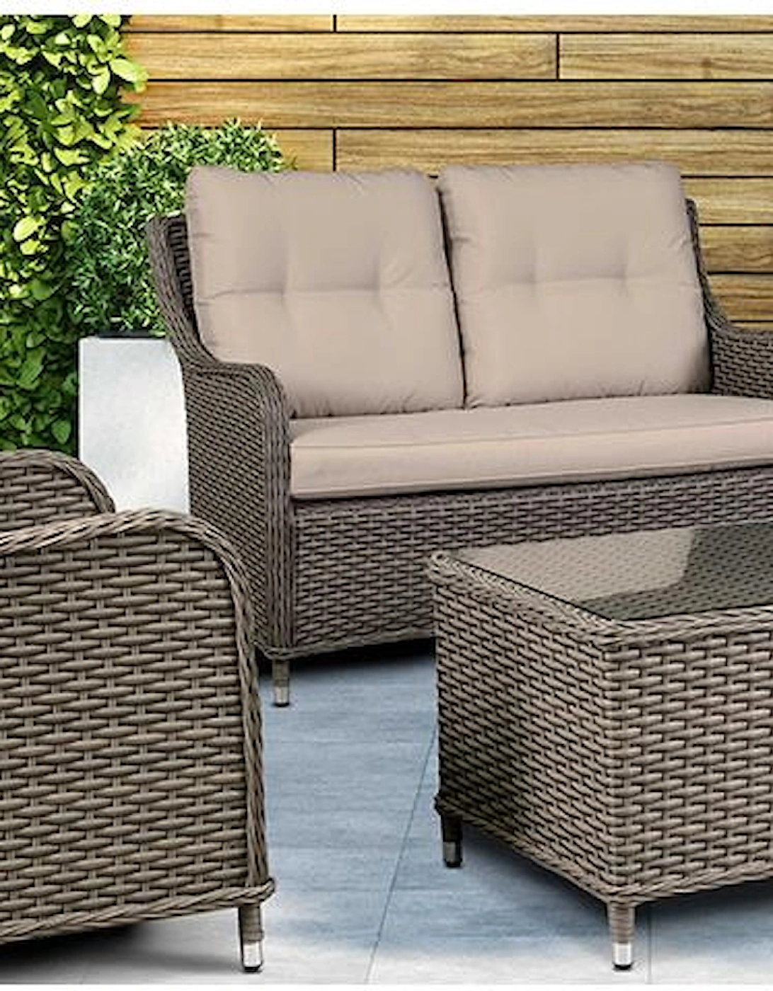 Chester 4 Piece Outdoor Rattan Lounge Set With Double Seater Sofa Brown