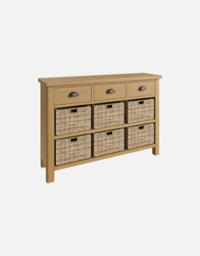 Rock Oak 3 Drawer 6 Basket Cabinet