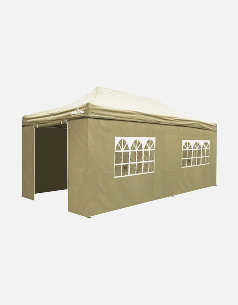 Premium 3x6m Pop-Up Gazebo & Side Walls, Water Resistant, Carry Bag, Stakes & Weight Bags Beige