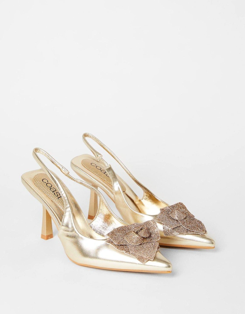 Stella Diamante Corsage Slingback High Stiletto Pointed Court Shoes