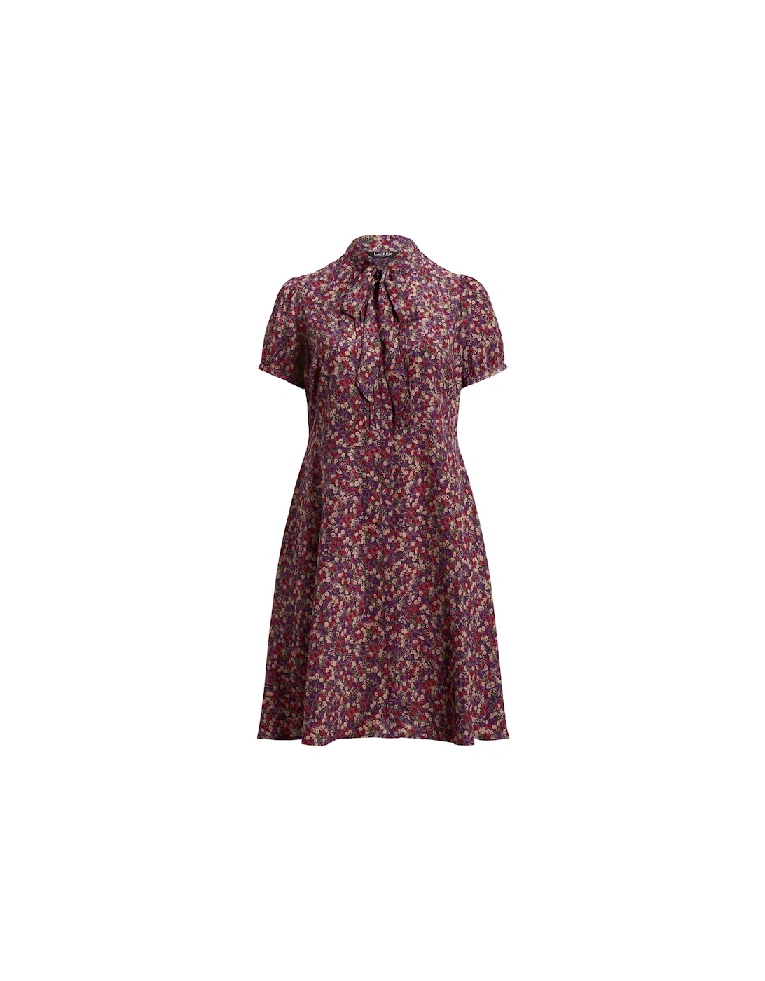 Curve Zachari-Short Sleeve-Day Dress - Navy/Burgundy Multi