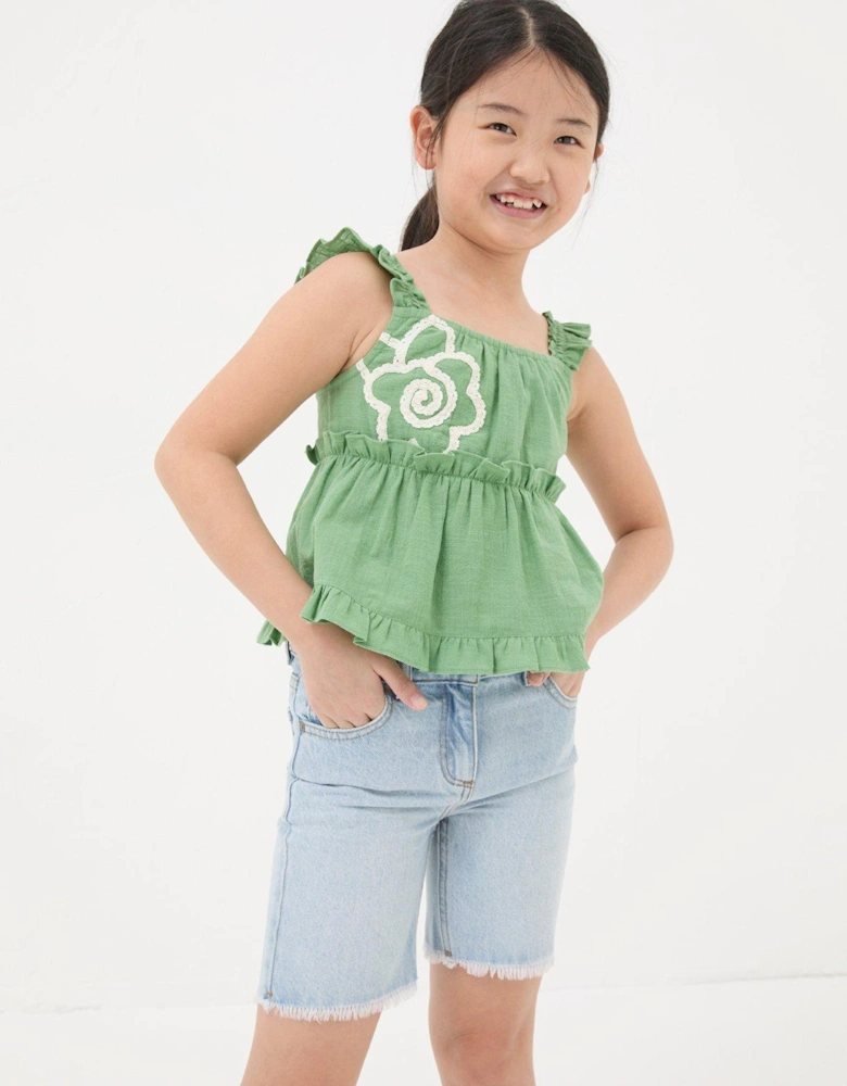 Girls Flower Embroidered Cami Top - Green