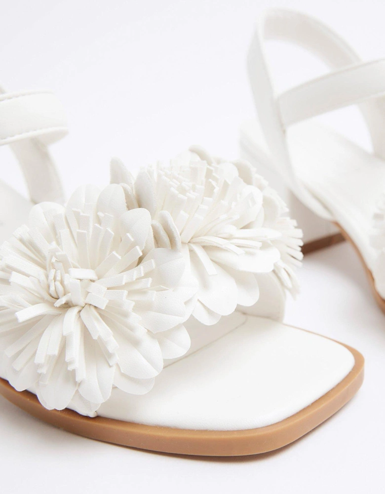 Girls Flower Heel Sandal - White