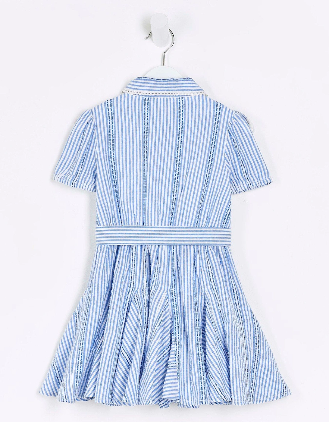 Mini Girls Stripe Belted Shirt Dress - Blue