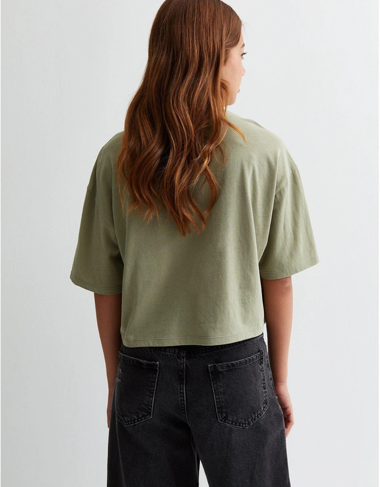 Girls Olive Cotton Boxy T-Shirt
