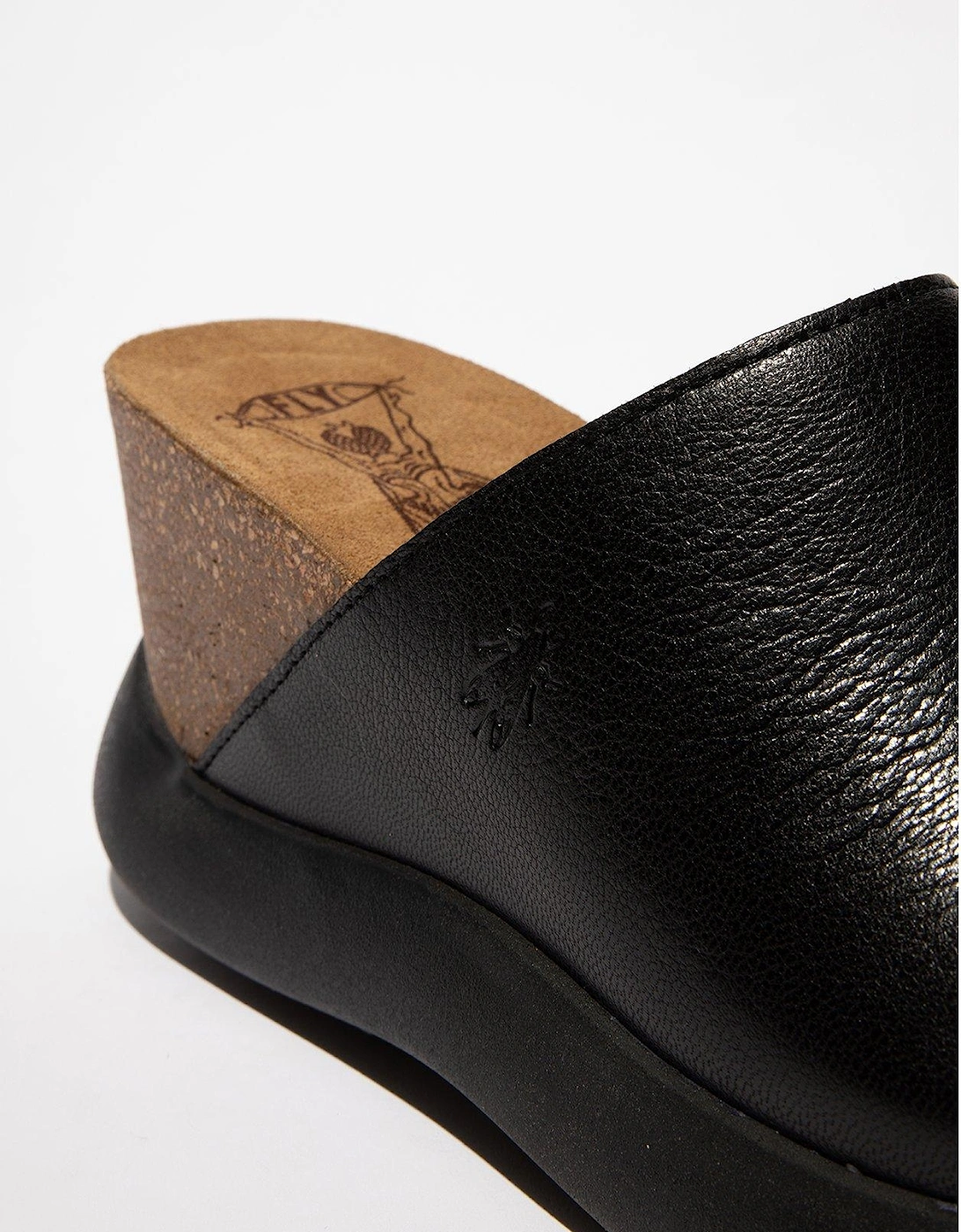 Leather Wedged Slide on Mule - Black