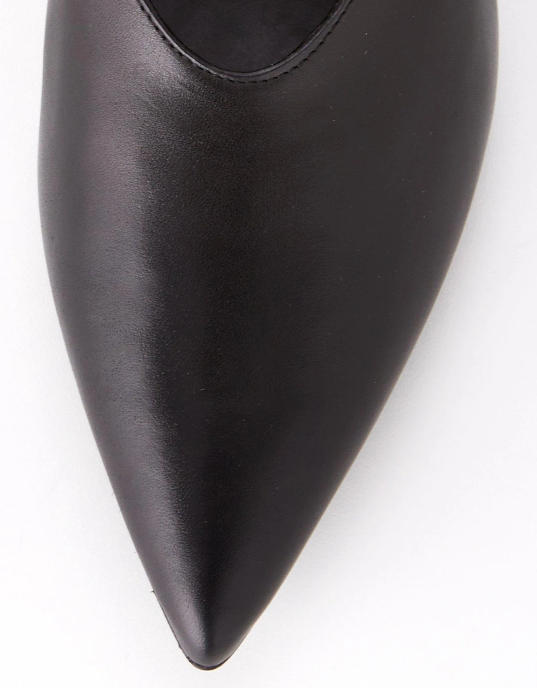 Geo Slingback Leather Heel - Black
