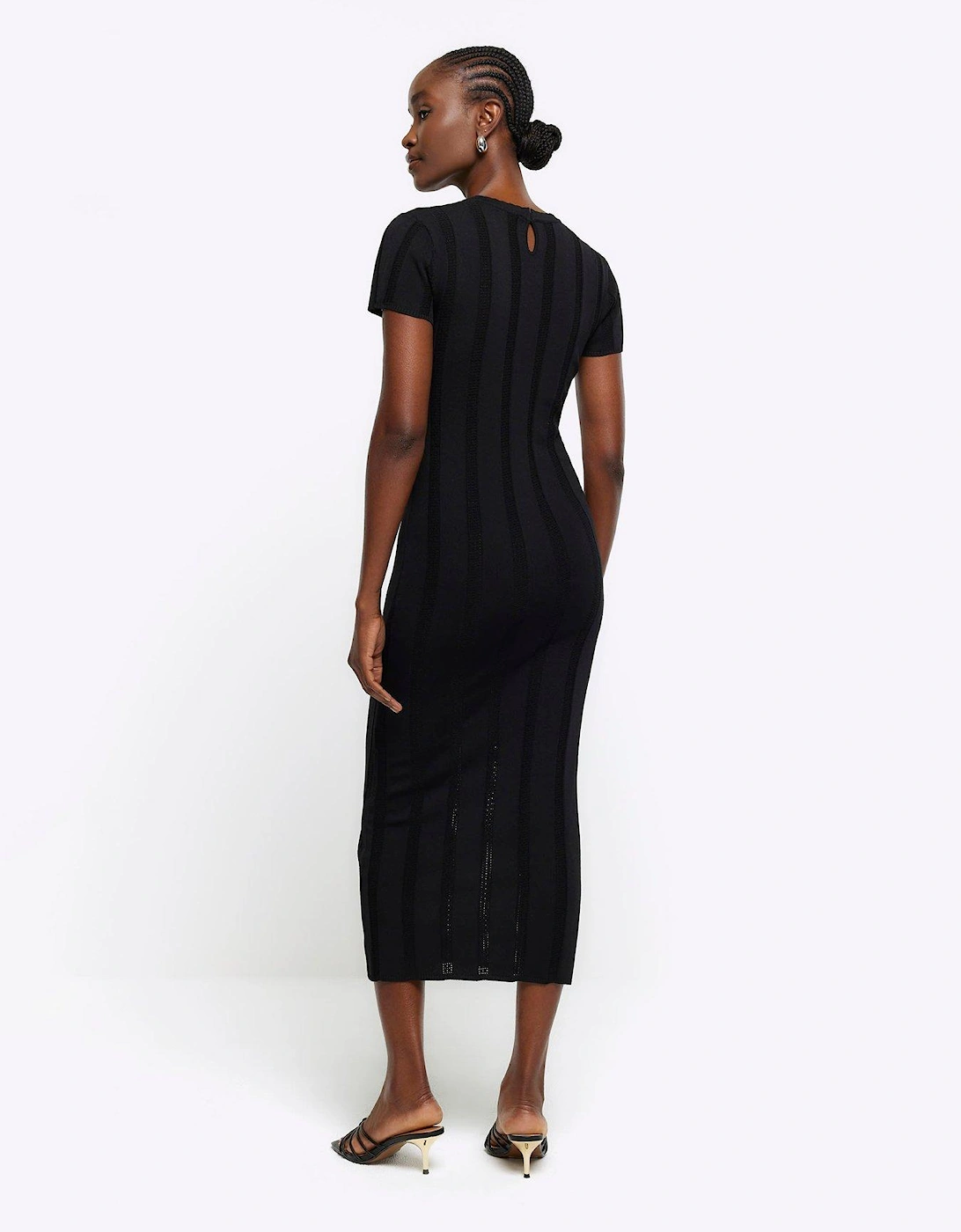 Knitted Bodycon Midi Dress - Black