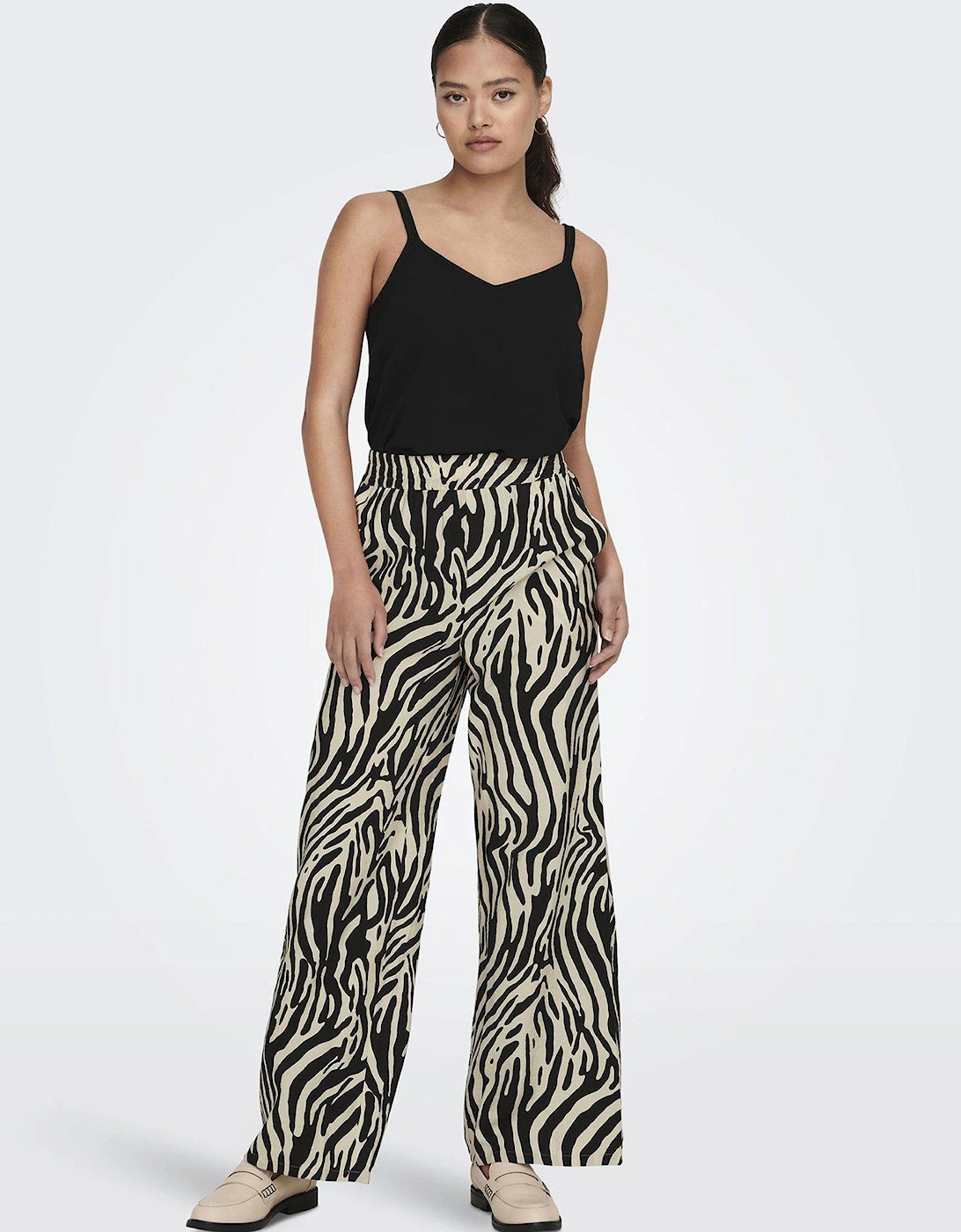 Zebra Print Wide Leg Trousers - Black/White