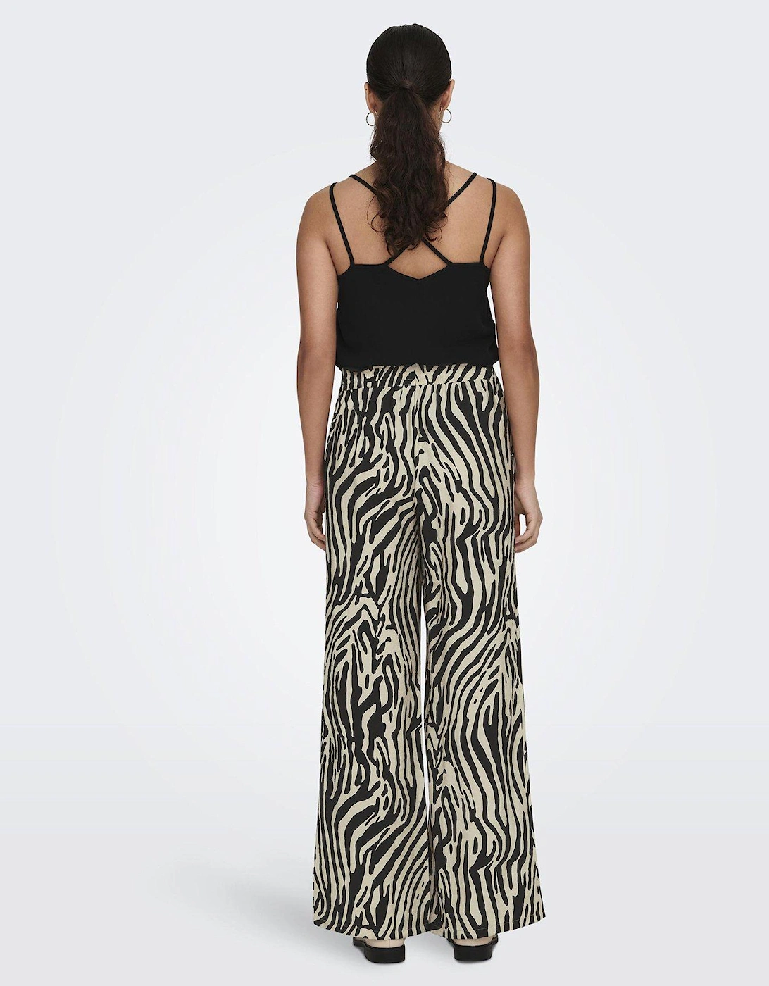 Zebra Print Wide Leg Trousers - Black/White