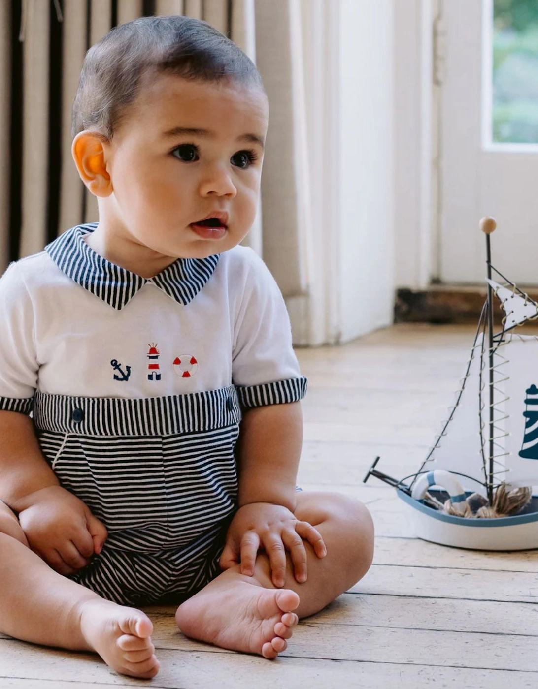 Boys Navy Knitted Nautical Romper, 4 of 3