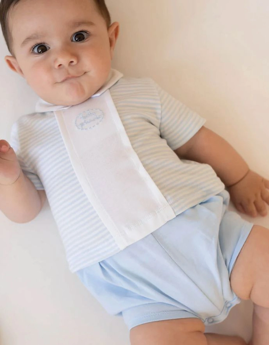 Boys Pale Blue And White Romper, 4 of 3