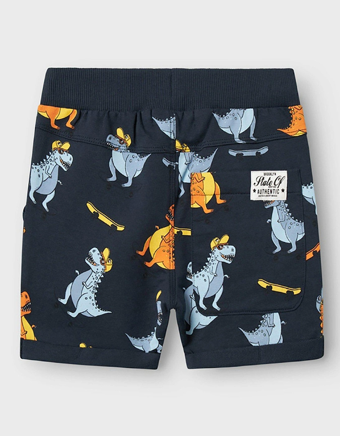 Mini Boys Dino Print Long Sweat Shorts - Dark Sapphire