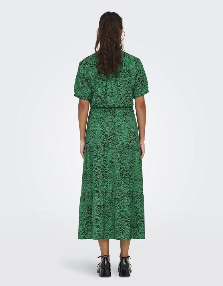 Short Sleeve V Neck Maxi Dress - Green