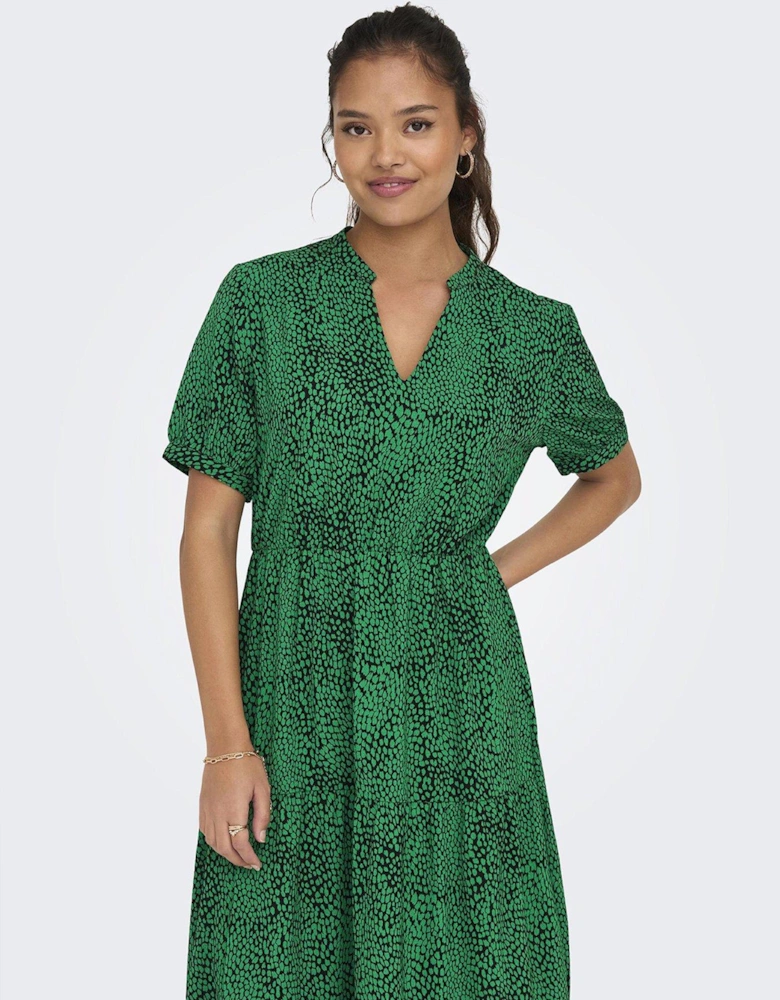 Short Sleeve V Neck Maxi Dress - Green