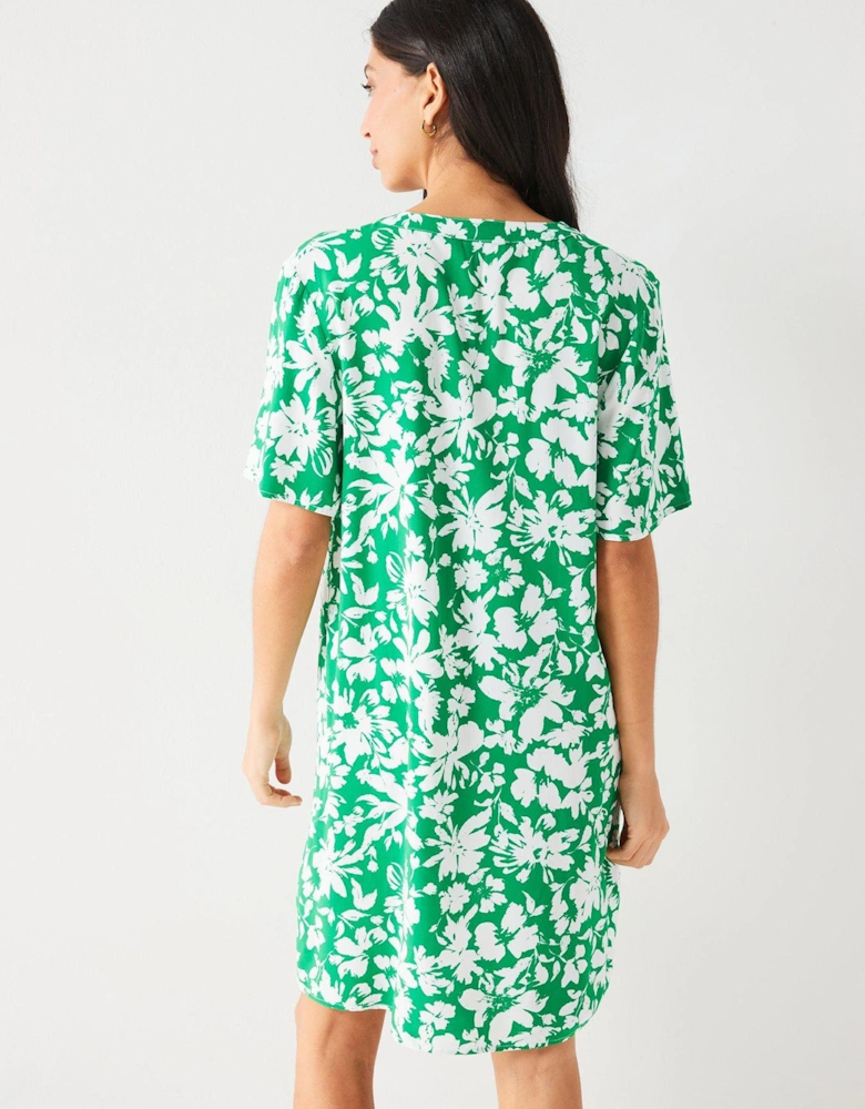 Floral Print Mini Dress - Green